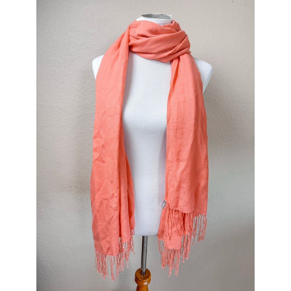Nordstrom 100% Cashmere Scarf Wrap Shawl Coral Pink Fringe Oversized RN58665